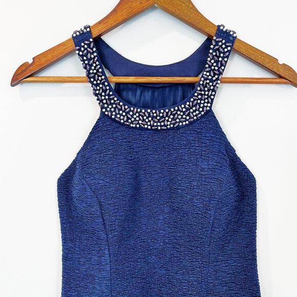 Betsy & Adam Beaded Embellished Halter Neck Minidress Navy Blue Size 4 NWOT - Picture 2 of 16